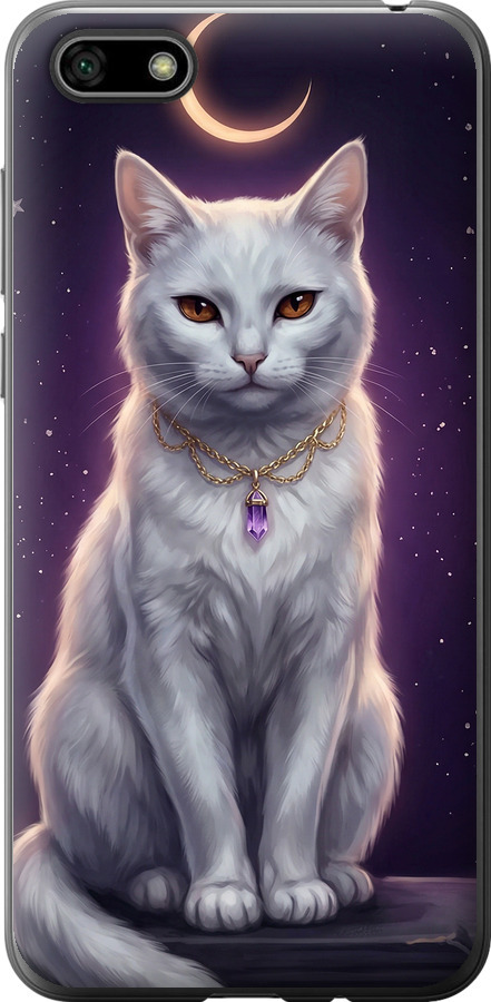 Mystic White Cat Gothic Dark Purple Gold