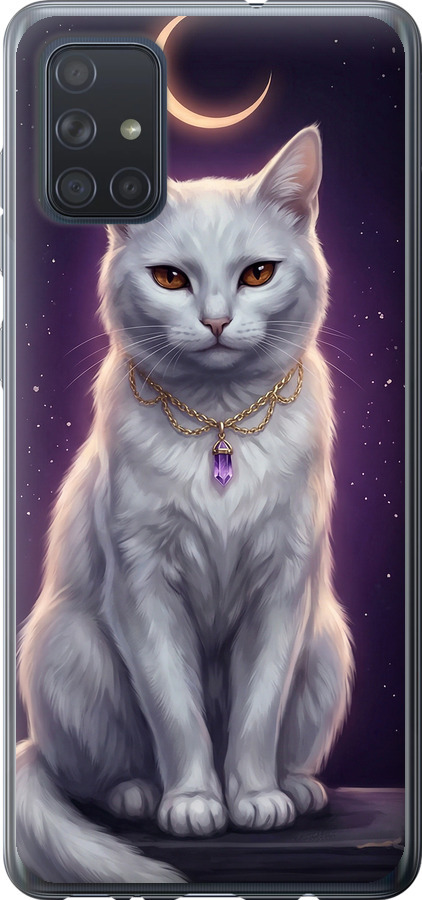 Mystic White Cat Gothic Dark Purple Gold