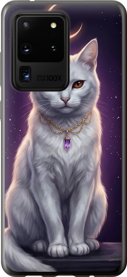 Mystic White Cat Gothic Dark Purple Gold