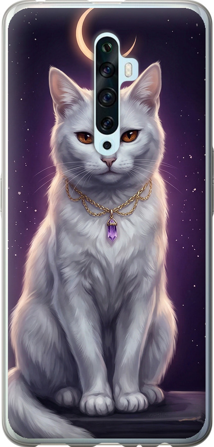 Mystic White Cat Gothic Dark Purple Gold