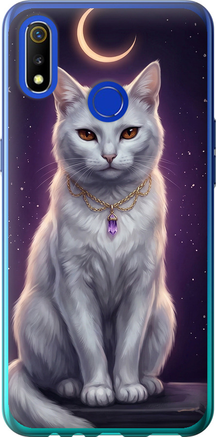 Mystic White Cat Gothic Dark Purple Gold