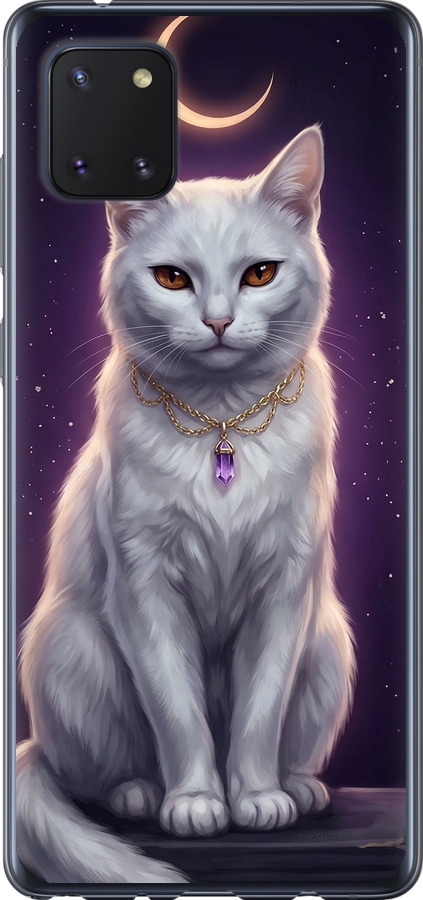 Mystic White Cat Gothic Dark Purple Gold