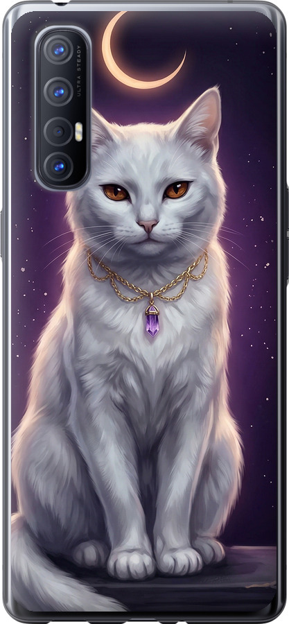 Mystic White Cat Gothic Dark Purple Gold