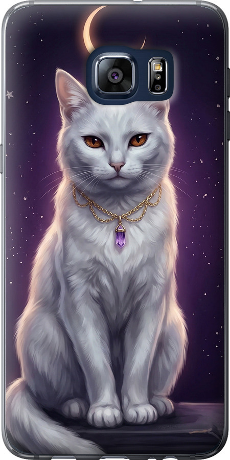 Mystic White Cat Gothic Dark Purple Gold