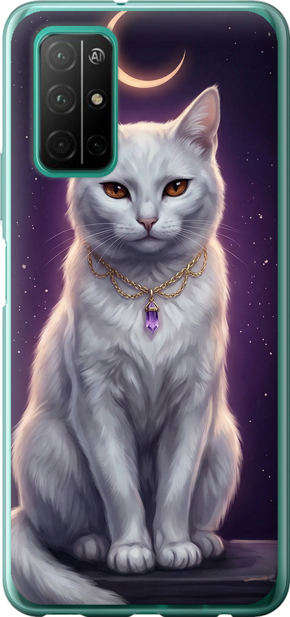 Mystic White Cat Gothic Dark Purple Gold