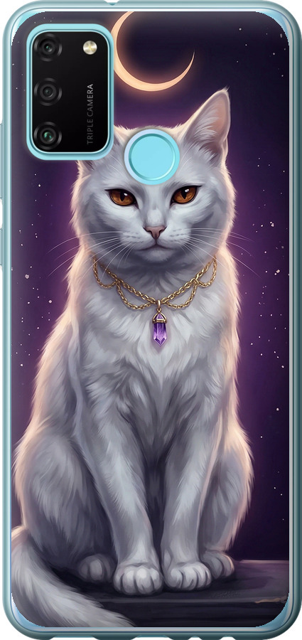 Mystic White Cat Gothic Dark Purple Gold