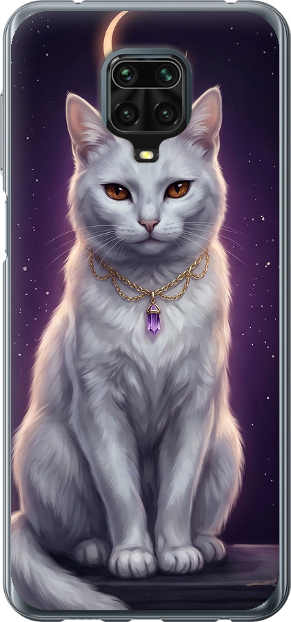 Mystic White Cat Gothic Dark Purple Gold