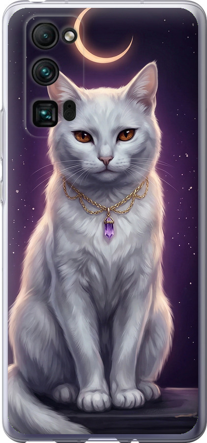 Mystic White Cat Gothic Dark Purple Gold