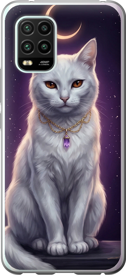 Mystic White Cat Gothic Dark Purple Gold