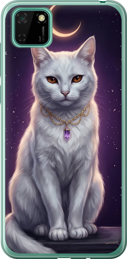 Mystic White Cat Gothic Dark Purple Gold