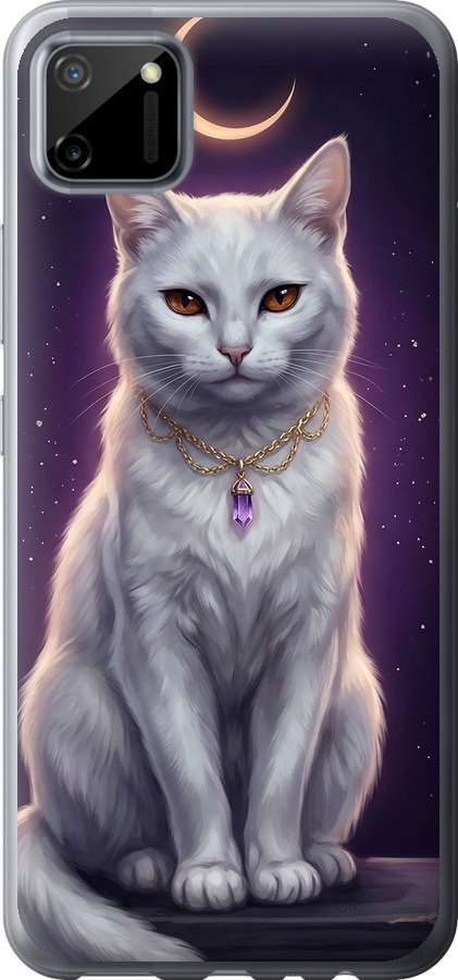 Mystic White Cat Gothic Dark Purple Gold