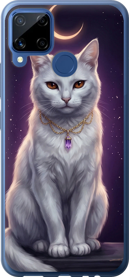 Mystic White Cat Gothic Dark Purple Gold