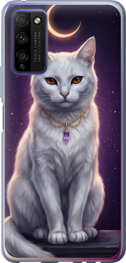 Mystic White Cat Gothic Dark Purple Gold