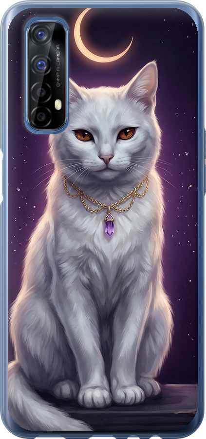 Mystic White Cat Gothic Dark Purple Gold