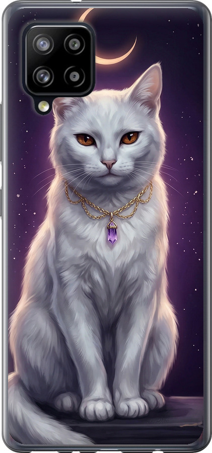 Mystic White Cat Gothic Dark Purple Gold