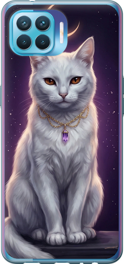 Mystic White Cat Gothic Dark Purple Gold