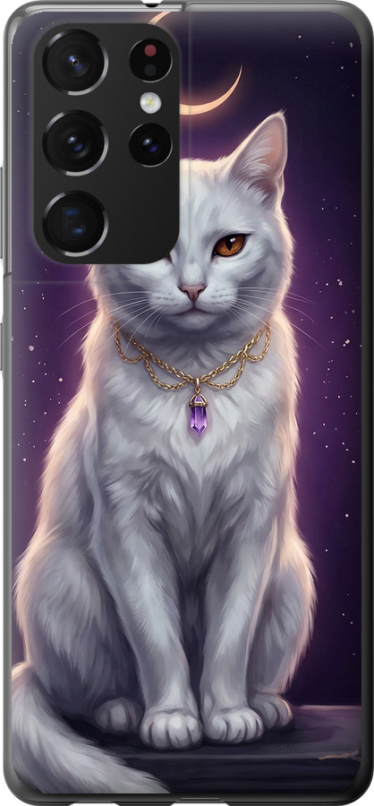 Mystic White Cat Gothic Dark Purple Gold