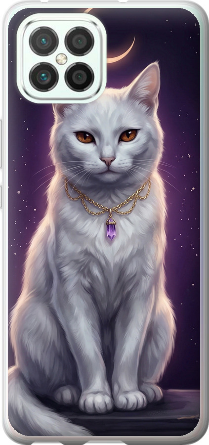 Mystic White Cat Gothic Dark Purple Gold