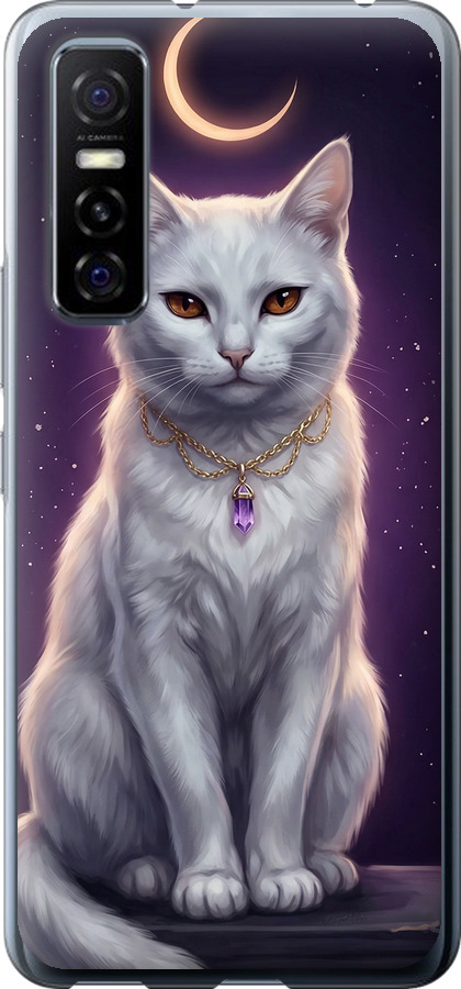 Mystic White Cat Gothic Dark Purple Gold
