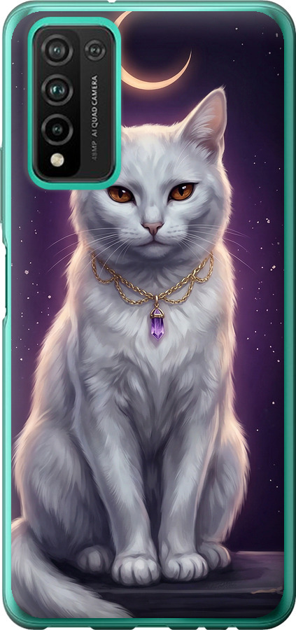 Mystic White Cat Gothic Dark Purple Gold