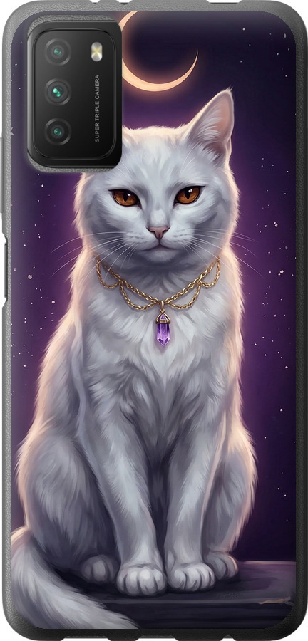 Mystic White Cat Gothic Dark Purple Gold