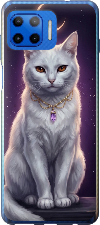 Mystic White Cat Gothic Dark Purple Gold