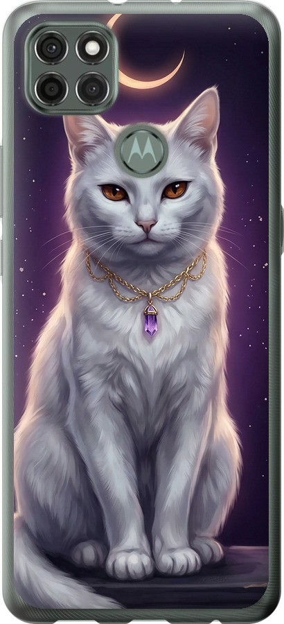 Mystic White Cat Gothic Dark Purple Gold