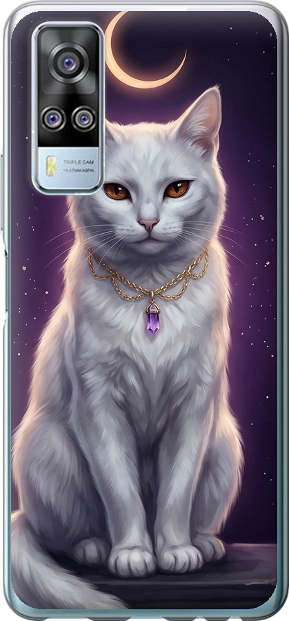 Mystic White Cat Gothic Dark Purple Gold