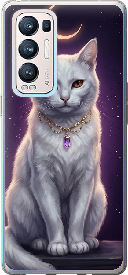 Mystic White Cat Gothic Dark Purple Gold