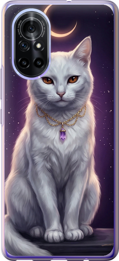 Mystic White Cat Gothic Dark Purple Gold