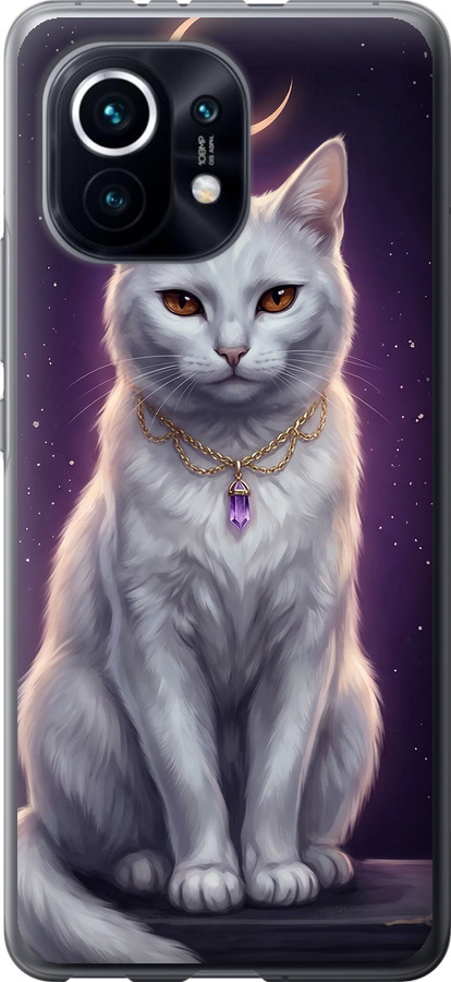 Mystic White Cat Gothic Dark Purple Gold
