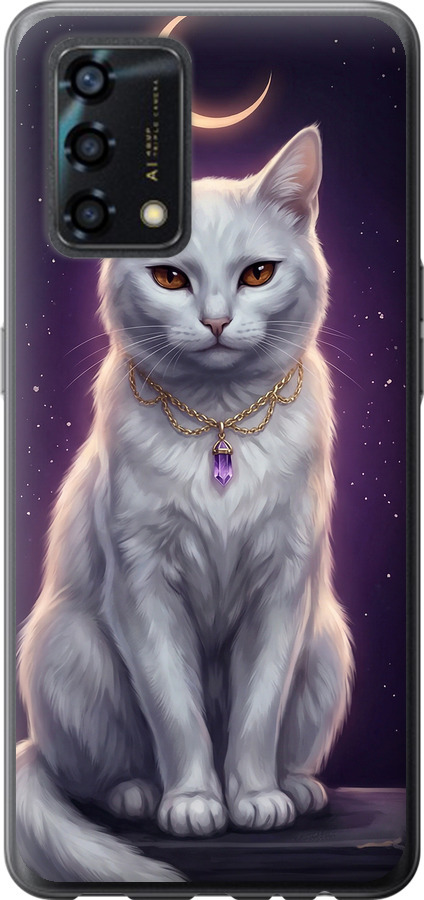 Mystic White Cat Gothic Dark Purple Gold