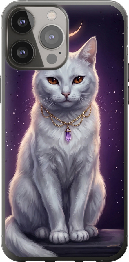 Mystic White Cat Gothic Dark Purple Gold