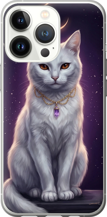 Mystic White Cat Gothic Dark Purple Gold