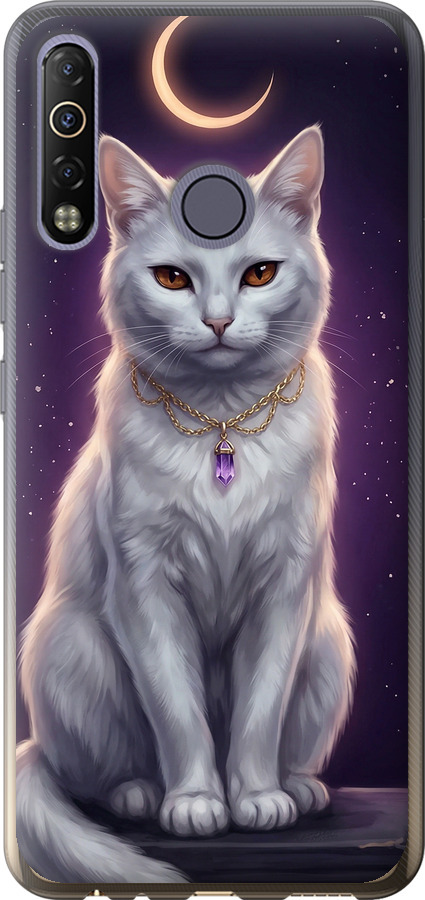 Mystic White Cat Gothic Dark Purple Gold