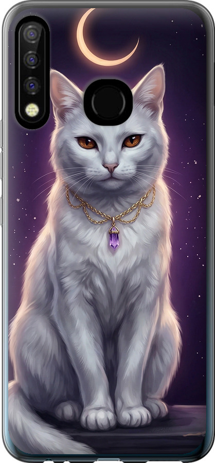 Mystic White Cat Gothic Dark Purple Gold