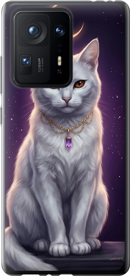 Mystic White Cat Gothic Dark Purple Gold
