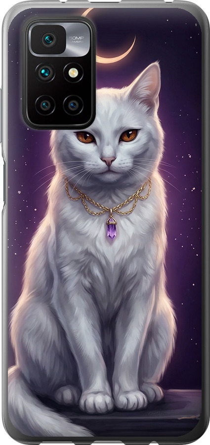 Mystic White Cat Gothic Dark Purple Gold