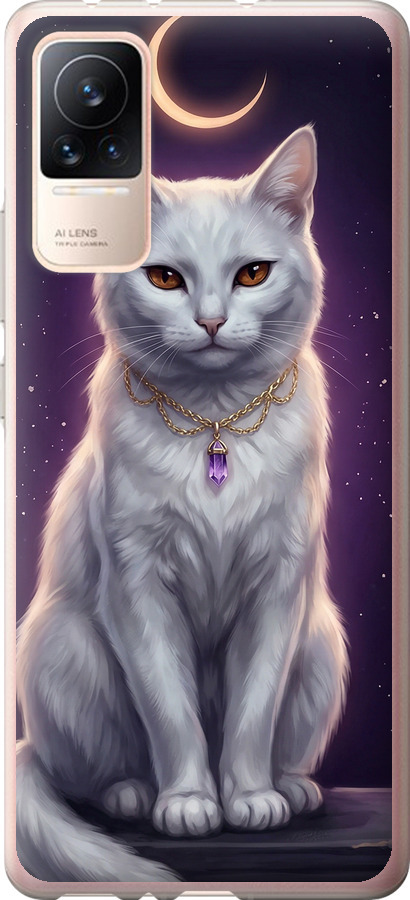 Mystic White Cat Gothic Dark Purple Gold