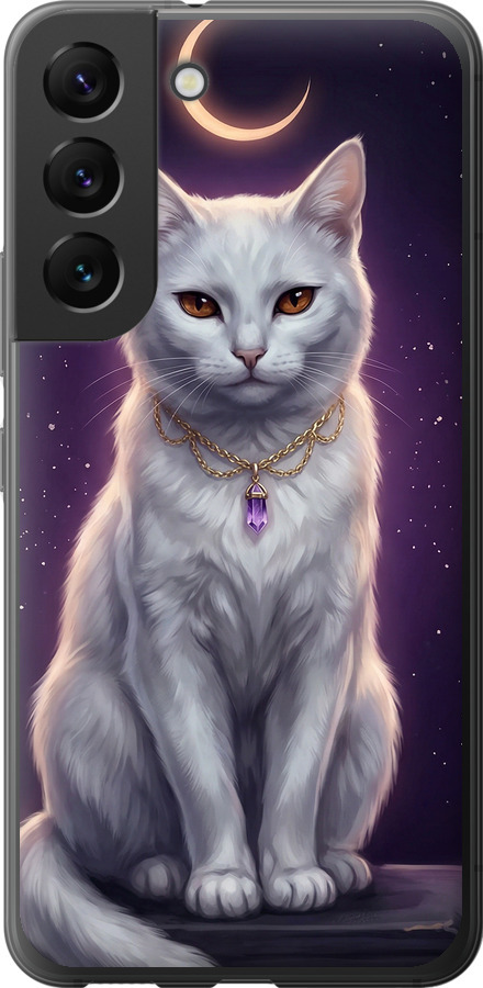 Mystic White Cat Gothic Dark Purple Gold