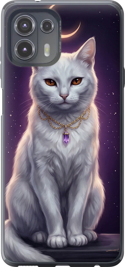 Mystic White Cat Gothic Dark Purple Gold