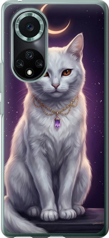 Mystic White Cat Gothic Dark Purple Gold