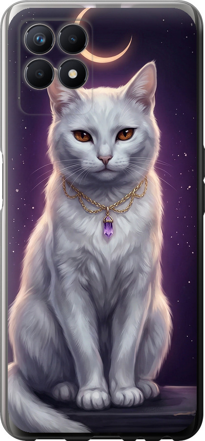 Mystic White Cat Gothic Dark Purple Gold