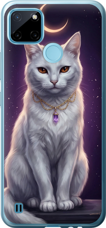 Mystic White Cat Gothic Dark Purple Gold
