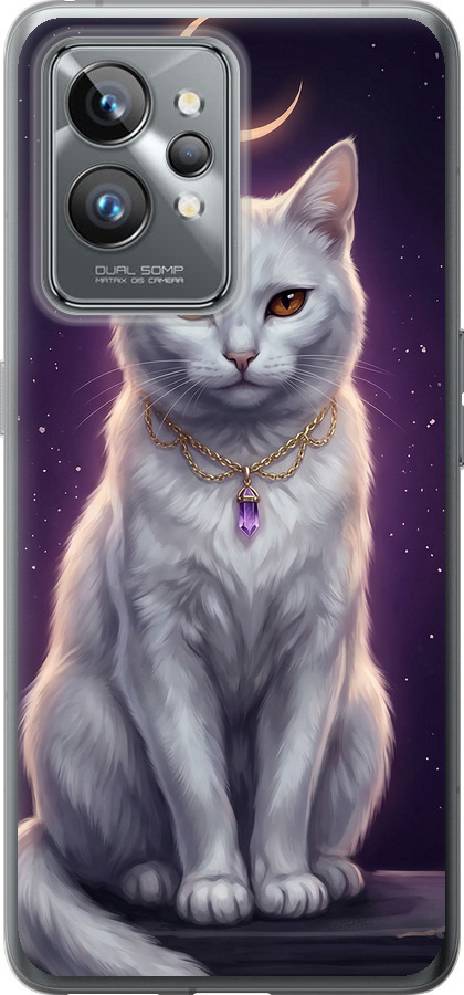 Mystic White Cat Gothic Dark Purple Gold