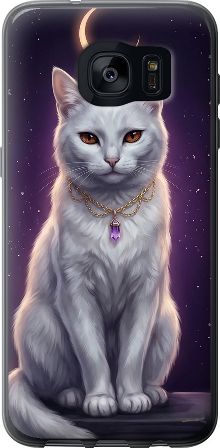 Mystic White Cat Gothic Dark Purple Gold