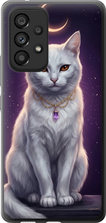 Mystic White Cat Gothic Dark Purple Gold