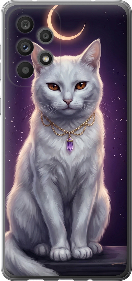 Mystic White Cat Gothic Dark Purple Gold