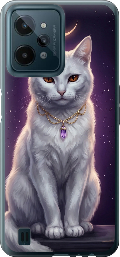 Mystic White Cat Gothic Dark Purple Gold