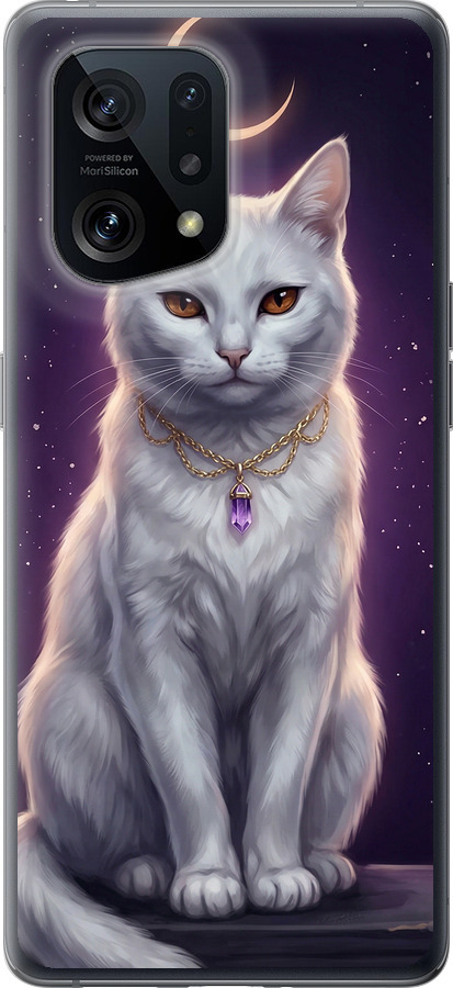Mystic White Cat Gothic Dark Purple Gold
